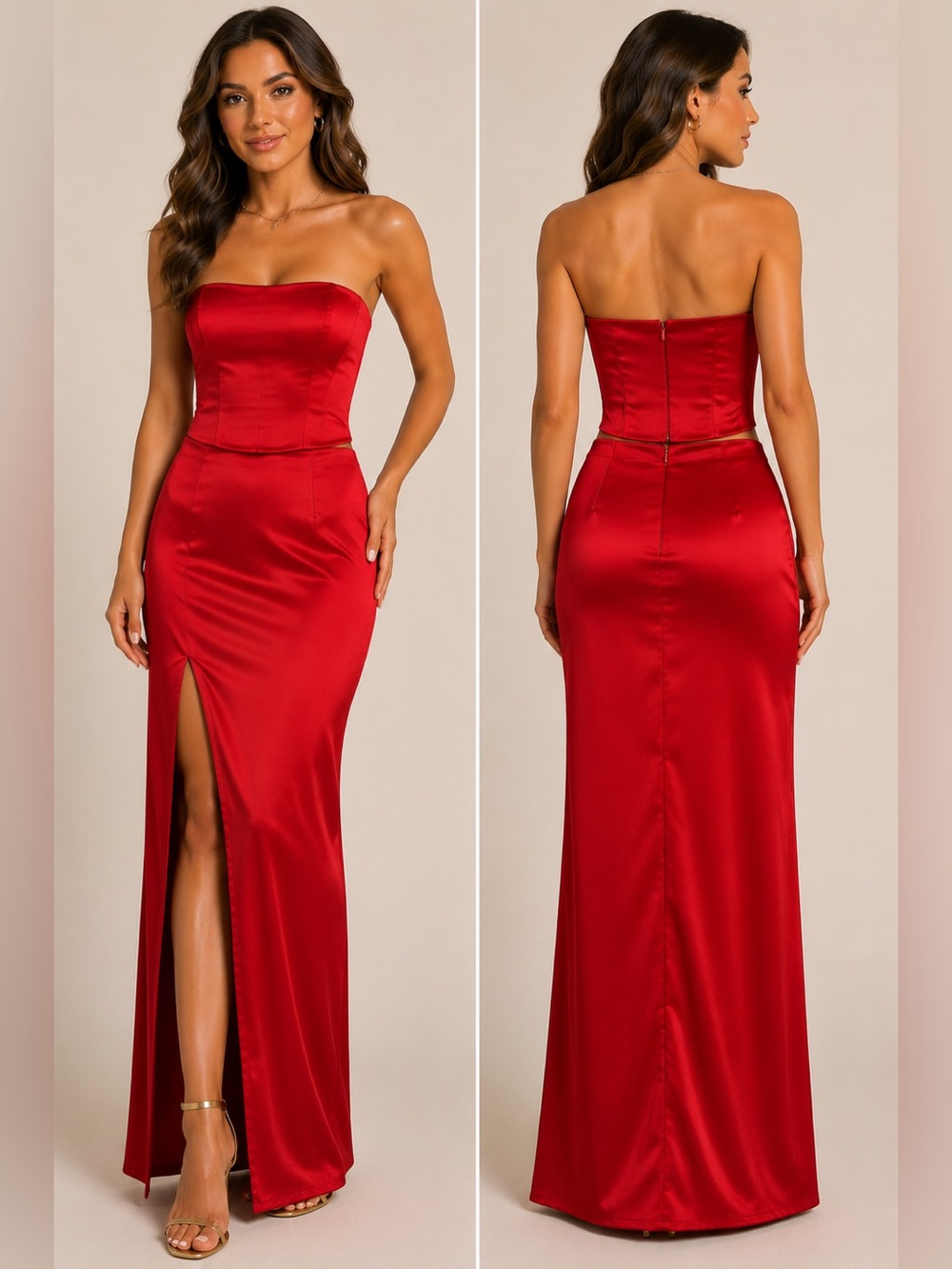 Vintage Jessica McClintock Red Satin 2 Piece Formal Gown Set Size 4/6
